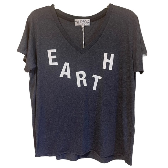 Wildfox Dark Gray V-Neck "EARTH" T-Shirt Women's Small NWT - Picture 1 of 7
